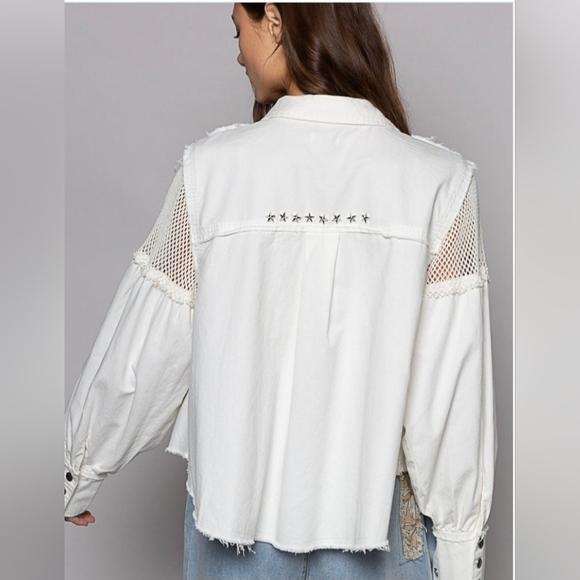 POL White Mesh Star-Embellished Women's Top. NWOT - Picture 4 of 7